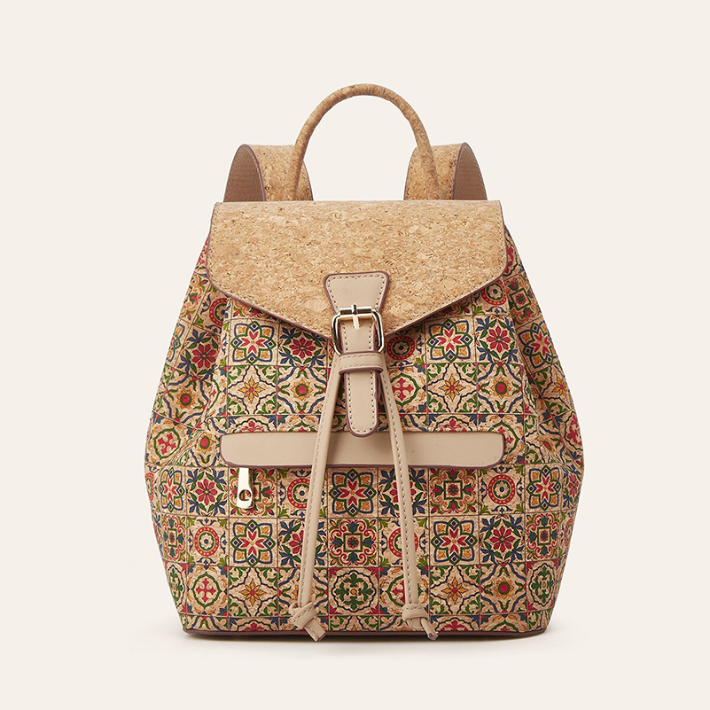 Women'S Retro Bags - Rucksack-Taschen Retro Korkleder mit Nationalblumen-Druck Große