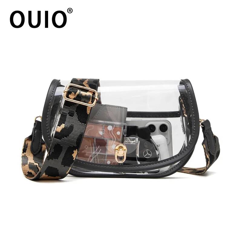 Women Bags Purses - OUIO Handytasche, modische, transparente PVC-Satteltasche, goldfarbener