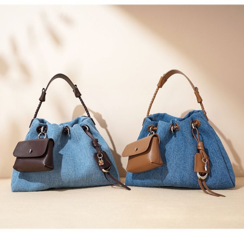 Women Bags Jeans - JIAERDI High Street Denim Eimer Tasche