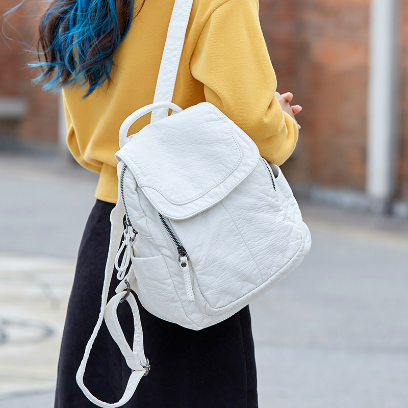 Mini Backpack Women - Damen rucksack weiß gewaschener Leder rucksack