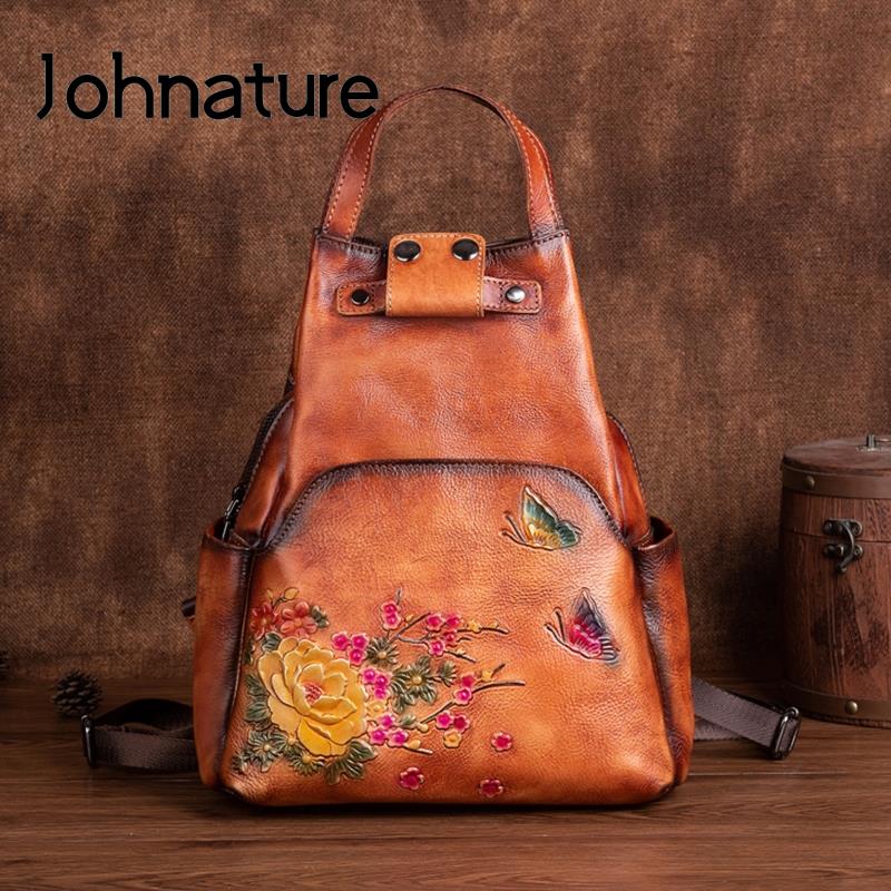 Women'S Retro Bags - Johnature Echtleder-Schultertasche mit Prägung, Damen-Rucksack 2026,