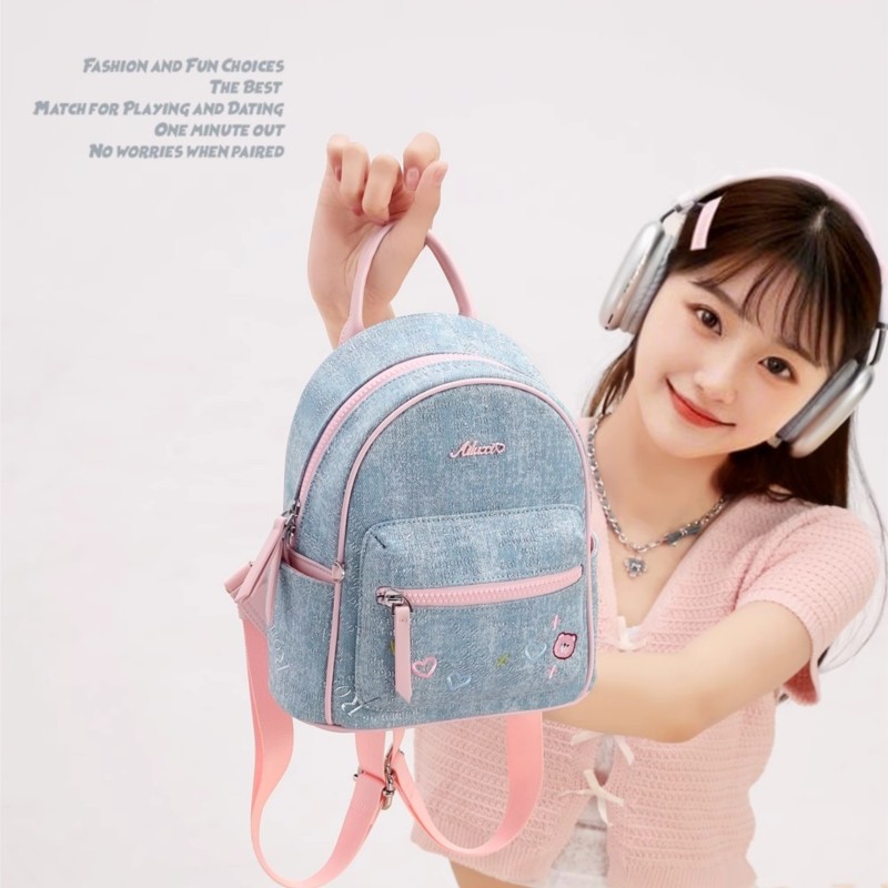 Blau Denim Gestickte Bär Rucks – Mini Backpack Women Bewertung und Preis