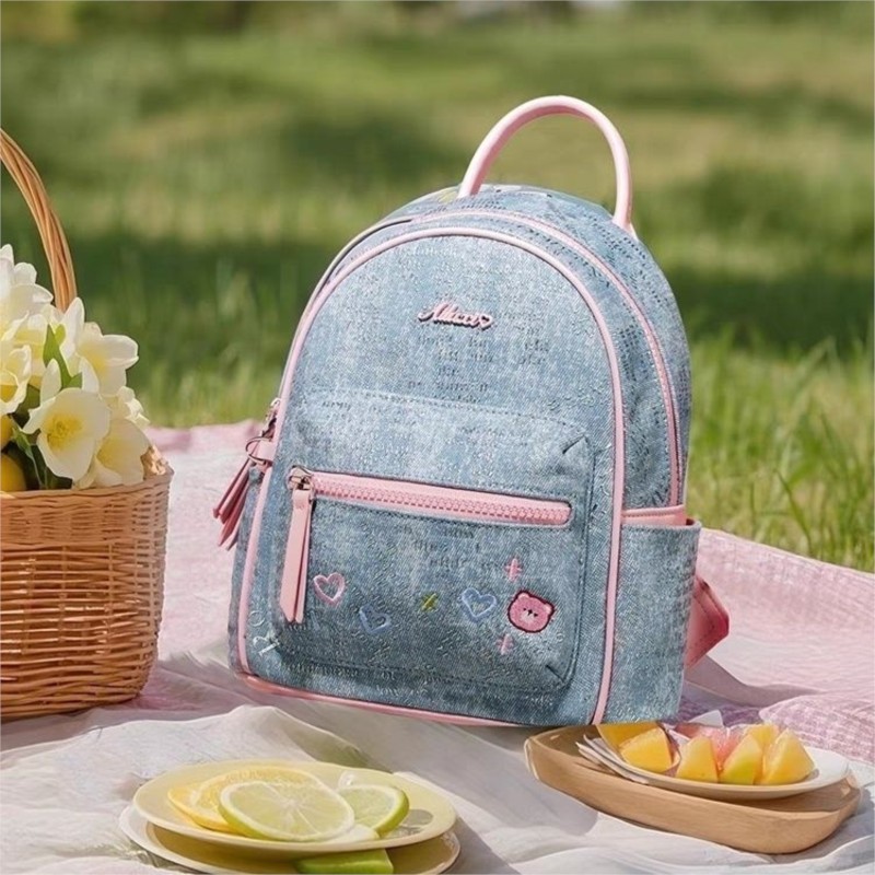 Blau Denim Gestickte Bär Rucks – Mini Backpack Women Bewertung und Preis